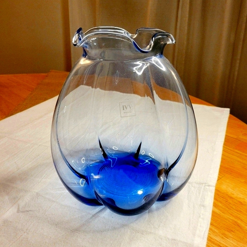 Vintage Italian IVV Blue Glass Vase